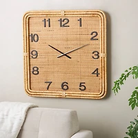 31" Brown Wood & Rattan Handmade Woven Decorative Wall Clock