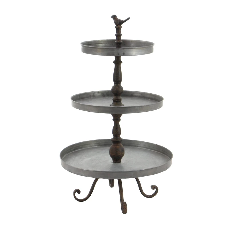 28" Silver Iron Farmhouse 3-Tier Tray Stand