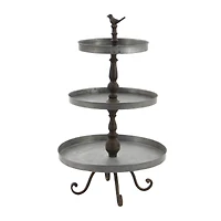 28" Silver Iron Farmhouse 3-Tier Tray Stand