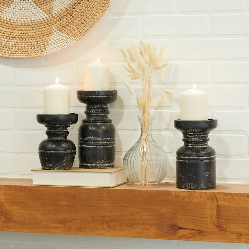 Black Traditional Candle Holder Set