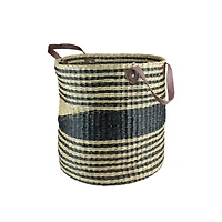 15.5" Beige & Black Woven Seagrass Basket with Handles