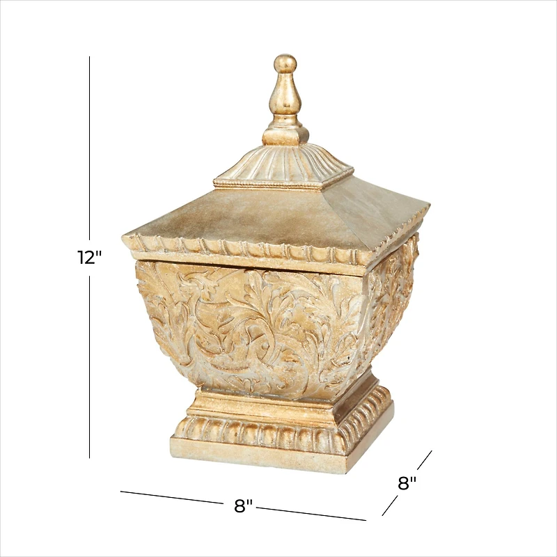 12" Gold Square Traditional Decorative Jar