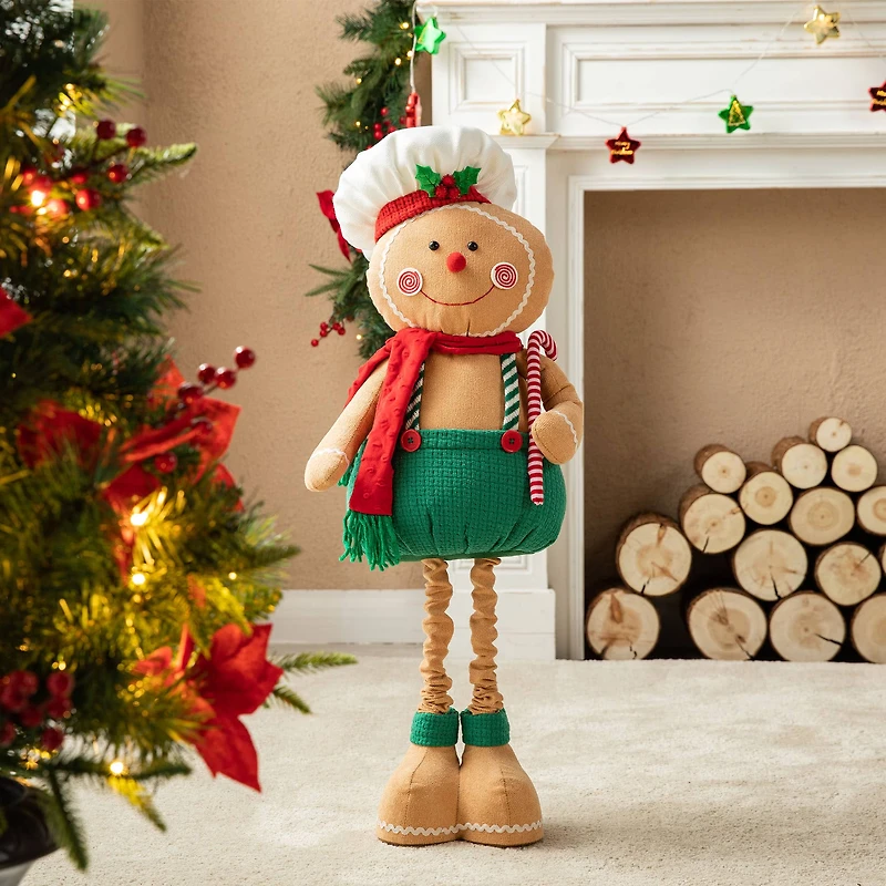 Glitzhome® 39" Telescopic Fabric Christmas Gingerbread Man Standing Décor