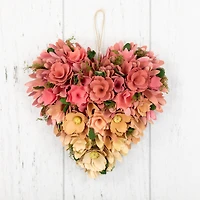 13" Pink & Yellow Mixed Floral & Foliage Artificial Valentine's Day Heart Wreath