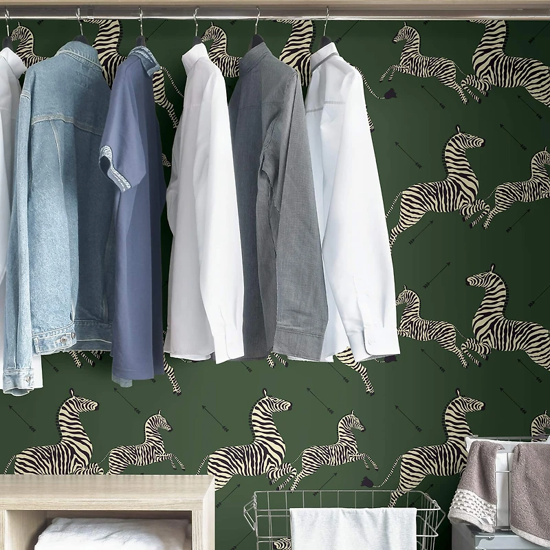 Scalamandre Serengeti Green Zebra Safari Peel & Stick Wallpaper 
