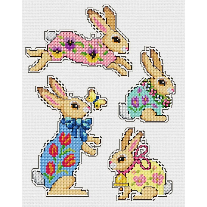 Orchidea Plastic Canvas Counted Cross Stitch Kit With Plastic Canvas Easter Bunnies Set of 4 Designs