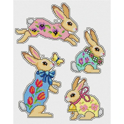 Orchidea Plastic Canvas Counted Cross Stitch Kit With Plastic Canvas Easter Bunnies Set of 4 Designs