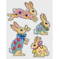 Orchidea Plastic Canvas Counted Cross Stitch Kit With Plastic Canvas Easter Bunnies Set of 4 Designs