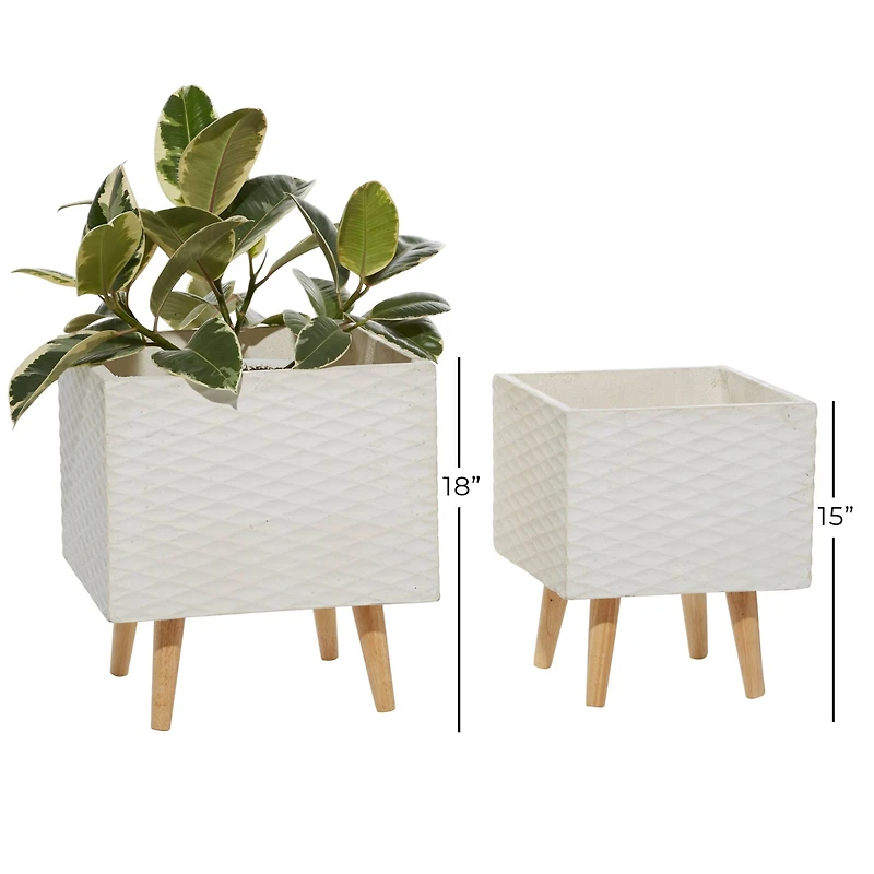 White Polystone Contemporary Planter Set, 15" & 18"