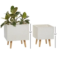 White Polystone Contemporary Planter Set, 15" & 18"
