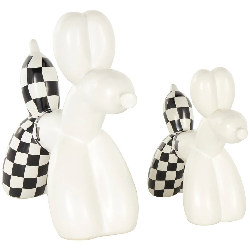 White Ceramic Checkered Dog Balloon Sculpture Set