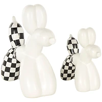 White Ceramic Checkered Dog Balloon Sculpture Set