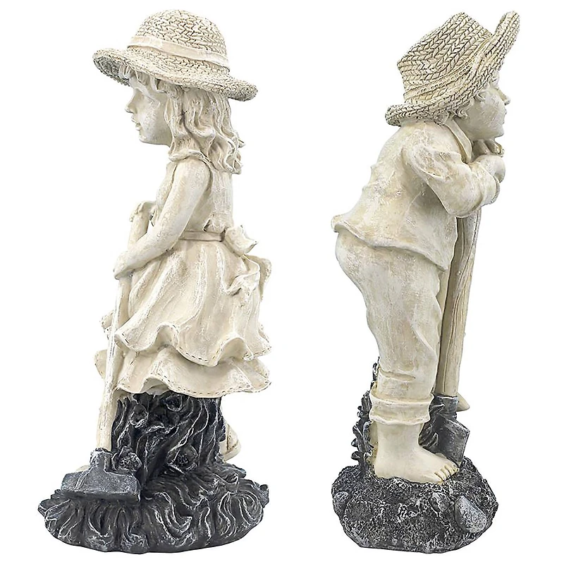 Design Toscano 13" Medium Rebecca & Samuel Young Gardener Statues Set