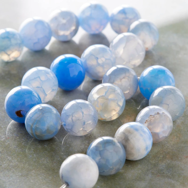 12 Pack: Blue Crackle Agate Round Beads, 10mm by Bead Landing™