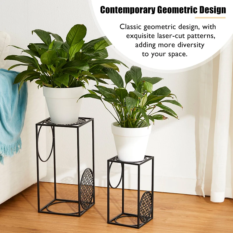 Glitzhome® Black Metal Wire Rectangular Nesting Planter Stand Set