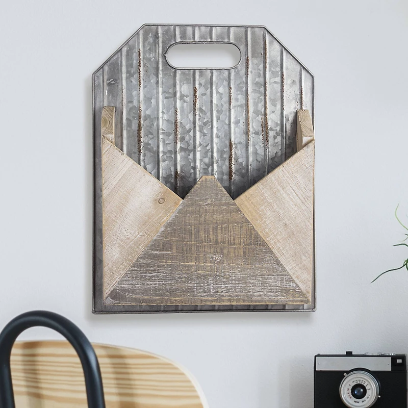 Galvanized Metal & Wood Envelope Wall Organizer