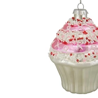 4" Pink & White Cupcake with Sprinkles Glass Ornament