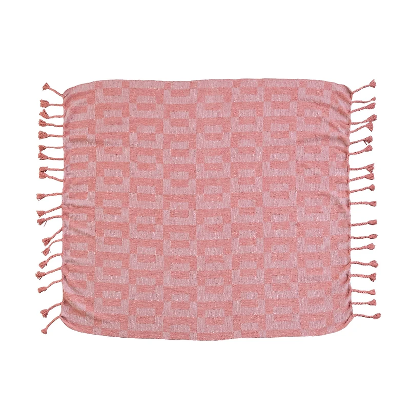 Hello Honey® Pink Geometric Throw Blanket with Braided Fringe