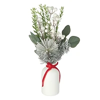 16.25" Snowy Greenery & White Berry Arrangement in White Ceramic Vase by Ashland®