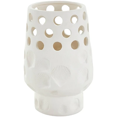 10" White Ceramic Shell Vase with Circular Cutouts