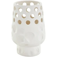 10" White Ceramic Shell Vase with Circular Cutouts