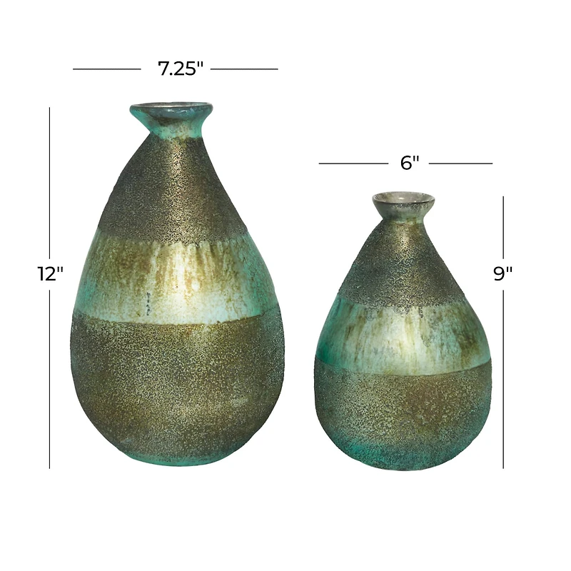 Green Glass Rustic Vase Set