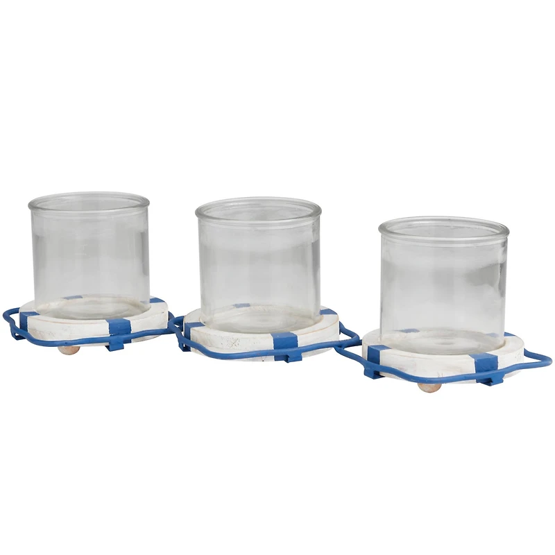 Metal Distressed 3-Linked Buoy Candle Holder with White Wood Accents