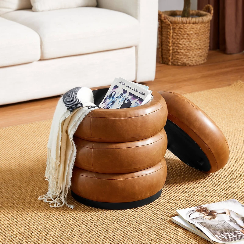 Glitzhome® 19.5" Coffee Brown Upholstered Storage Ottoman