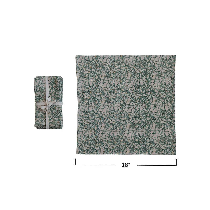 Hello Honey® 18" Natural & Green Botanicals & Gold Foil Napkins, 4ct.