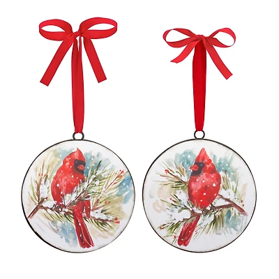 12ct. Watercolor Cardinal & Pine Metal Ornaments