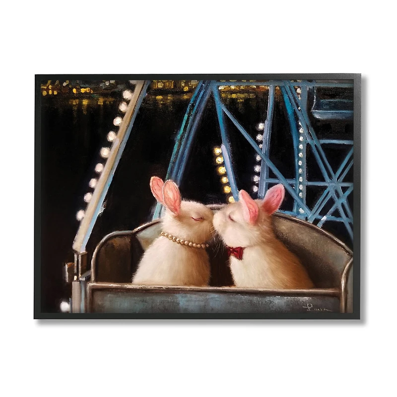 Stupell Industries Rabbit Couple Romantic Ferris Wheel Kiss in Frame Wall Art