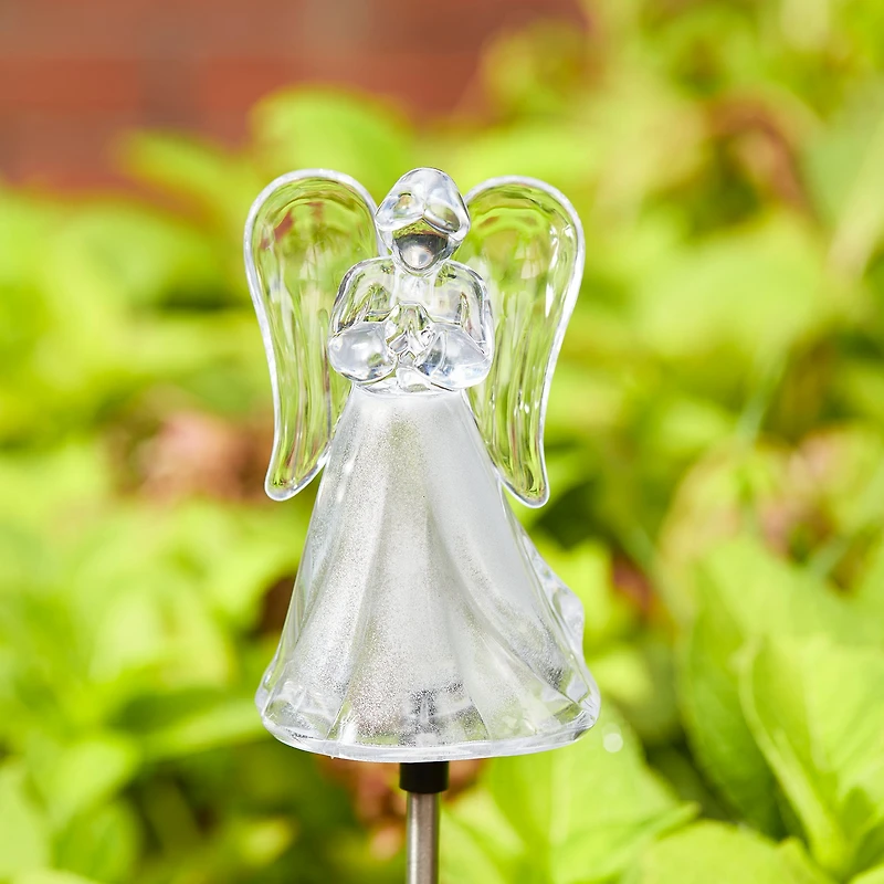 Glitzhome® 36" Solar Powered Angel Stake Light with Stainless Steel Poles, 3ct.