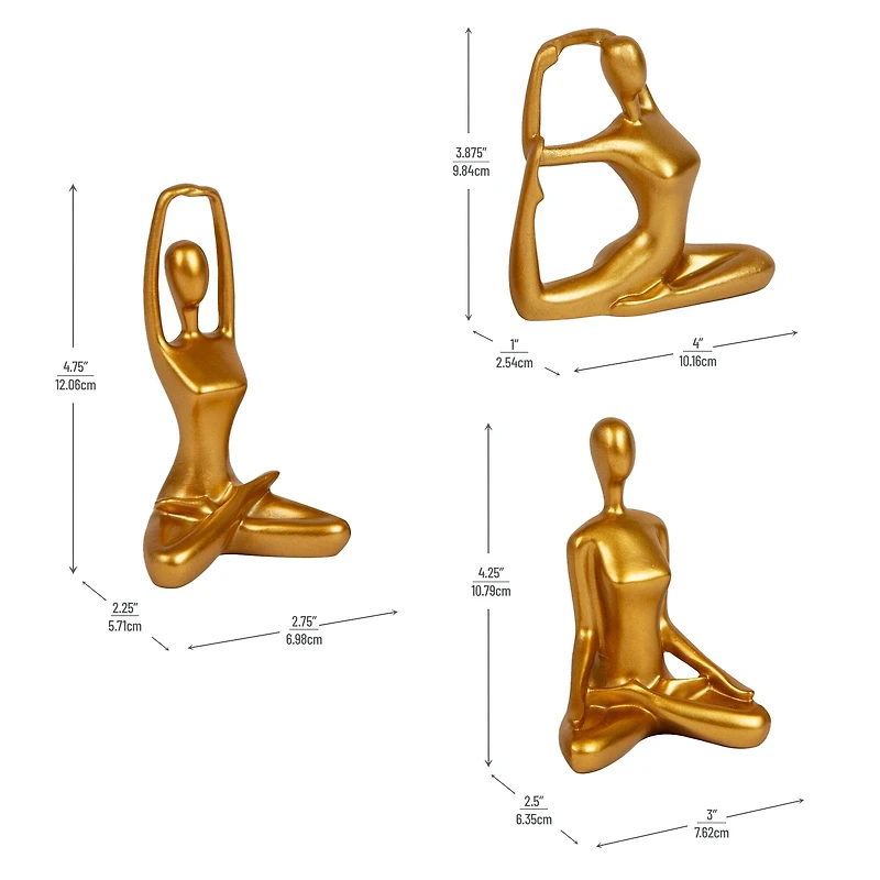 Mind Reader Yoga Figurine Set, Set of 3, Gold