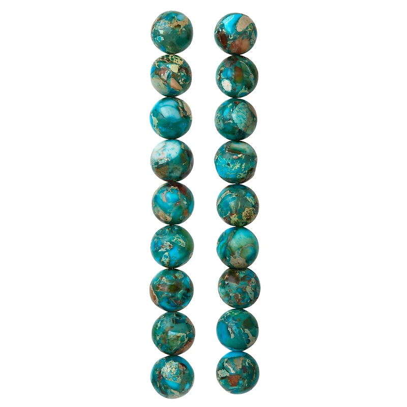 12 Pack:  Turquoise Dyed Imperial Jasper Round Beads, 10mm by Bead Landing™