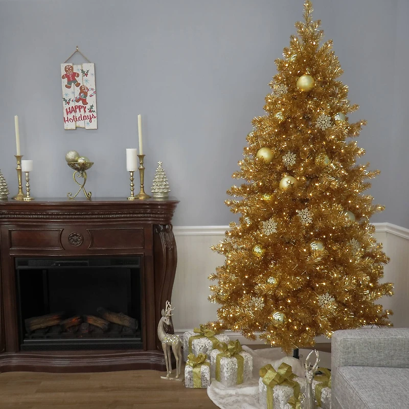 7.5ft. Pre-Lit True Gold Metallic Artificial Christmas Tree, Clear LED Infinity Lights®