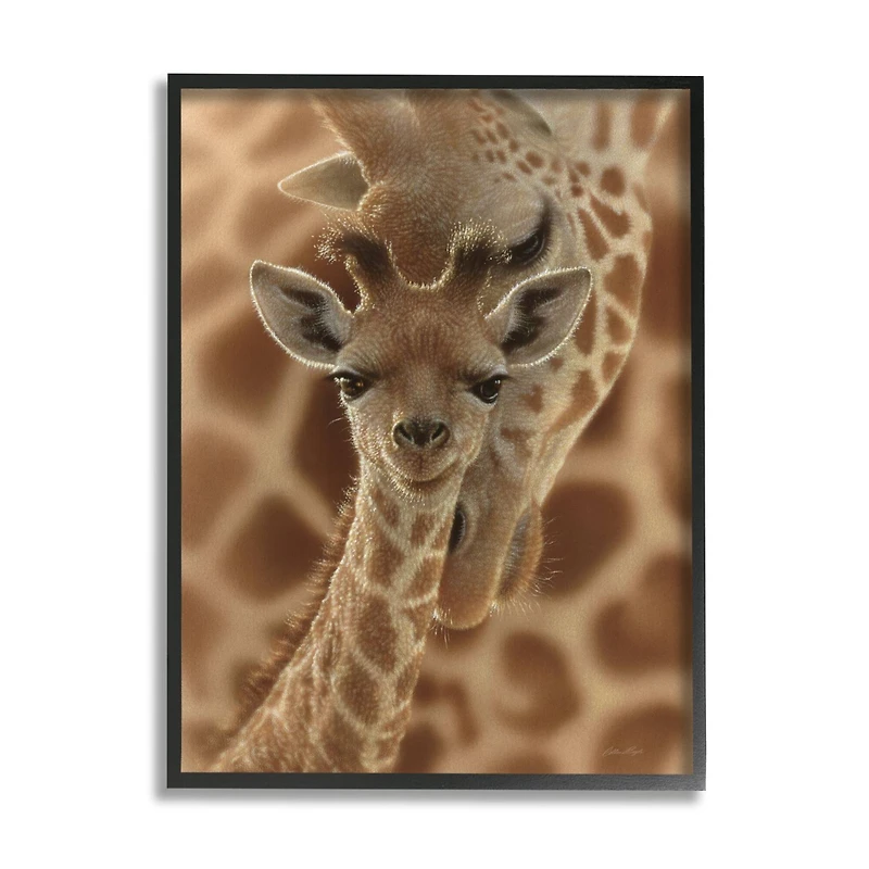 Stupell Industries Baby Giraffe with Mother Patterned Safari Animal Hug Framed Wall Art