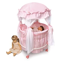 Badger Basket Pink & White Royal Pavilion Round Doll Crib with Canopy & Bedding