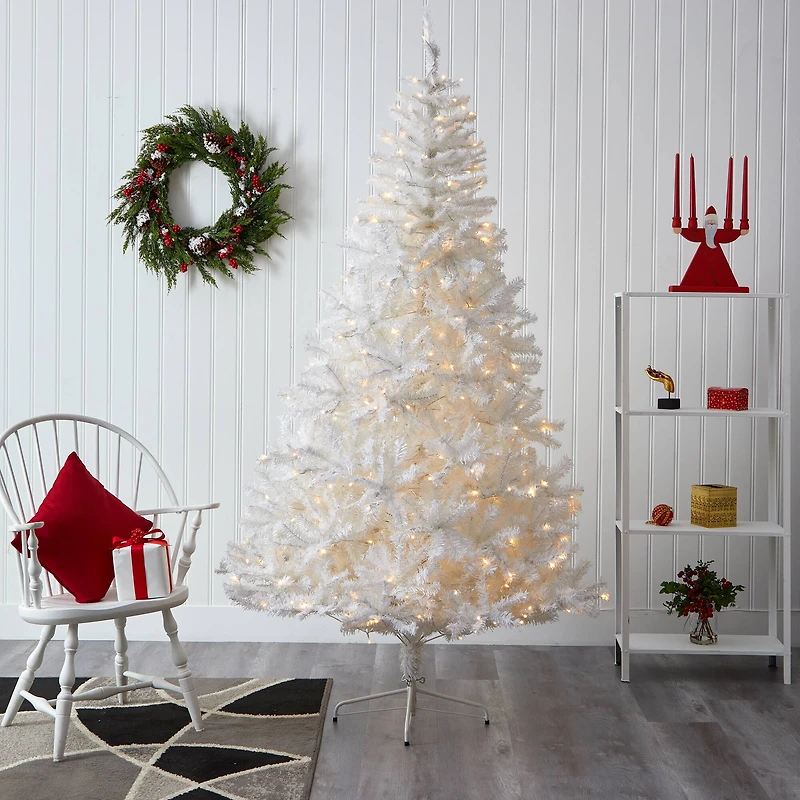 8ft. Pre-Lit White Artificial Christmas Tree, Clear LED Lights