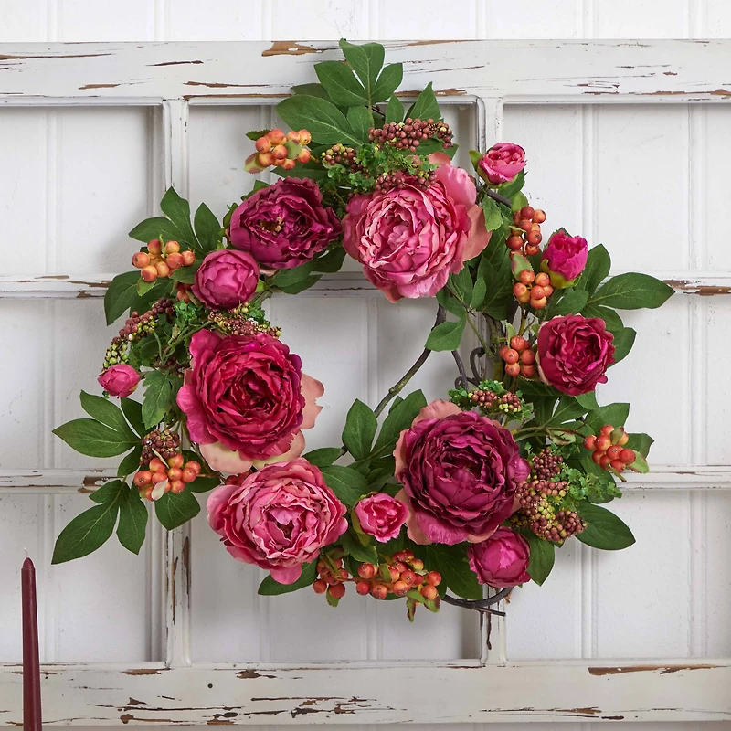 20'' Hot Pink Peony & Berry Wreath