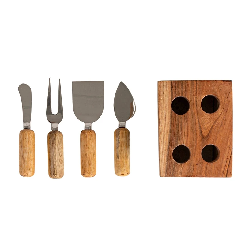 Hello Honey Black Marble Cheese Server Set with Mango Wood Stand