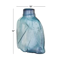 12" Blue Modern Style Glass Bottle Vase