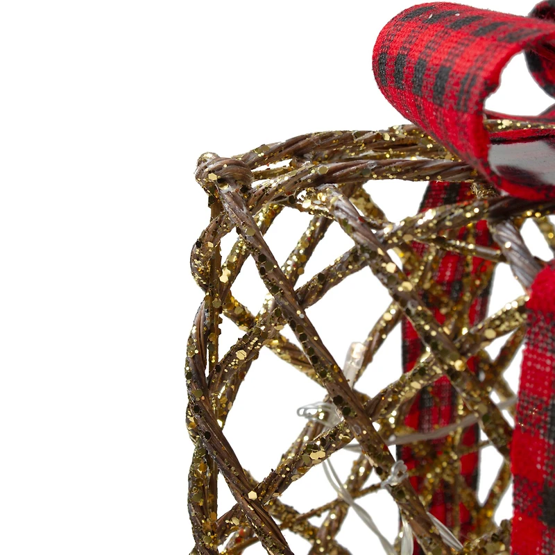 LED Rustic Rattan Christmas Gift Boxes with Pinecones Set