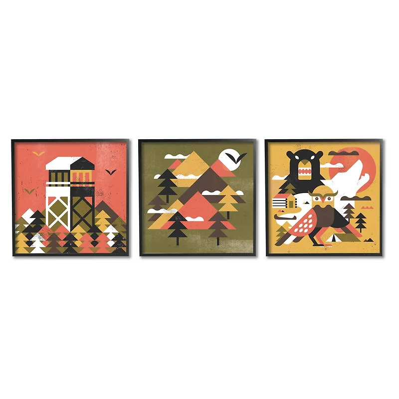 Stupell Industries Kids' Rustic Forest Animal Camp Adventure Geometric Shapes Framed Wall Art