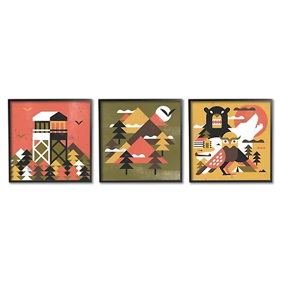 Stupell Industries Kids' Rustic Forest Animal Camp Adventure Geometric Shapes Framed Wall Art