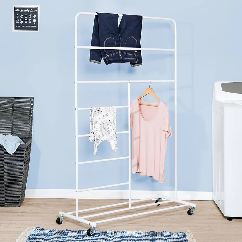 Honey Can Do White Rolling Multi-Section Clothes Drying Rack