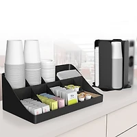 Mind Reader Black 15-Compartment Cup and Lid Organizer and Breakroom and Coffee Condiment Organizer
