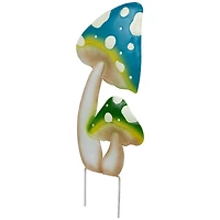 16" Blue & Green Double Spotted Mushrooms Outdoor Garden Stake