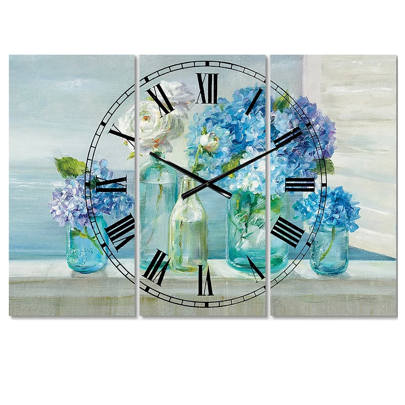 Designart 'Coastl Flowers Bouquets Coastal Multipanel Wall Clock