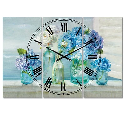 Designart 'Coastl Flowers Bouquets Coastal Multipanel Wall Clock