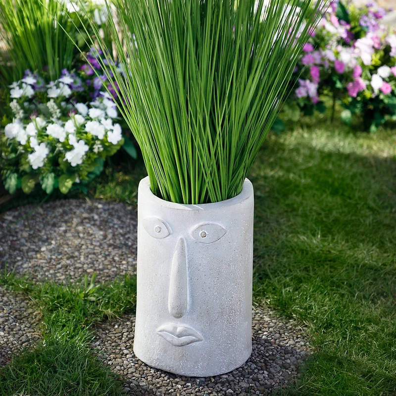 12.25" Abstract Face Ceramic Outdoor Garden Planter